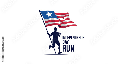 Patriotic Silhouette Celebrating Independence Day of America with a Running Figure