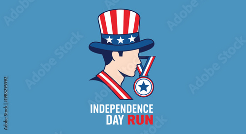 Patriotic Uncle Sam Hat Independence Day Run Medal Vector Graphic