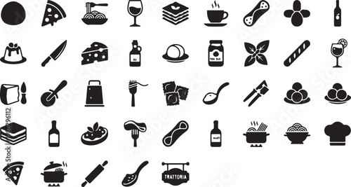 Black and white collection of household kitchenware tools utensils and appliances