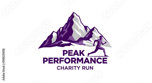 Peak Performance Charity Run Logo Illustrating Mountain And Athlete Running Towards A Goal
