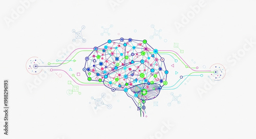 Abstract digital brain network illustration with connections.