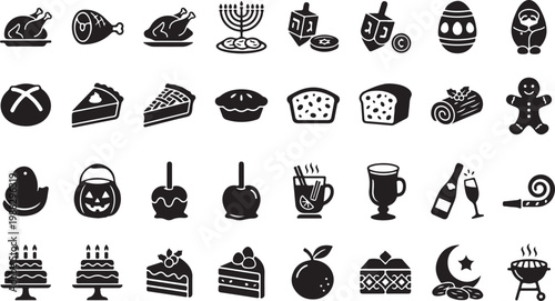 Black and white line collection of various tools and symbols abstract