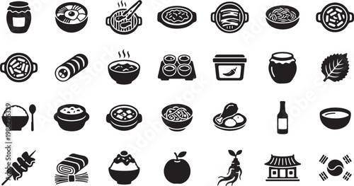 Black and white line of kitchenware utensils and cooking tools line black and white