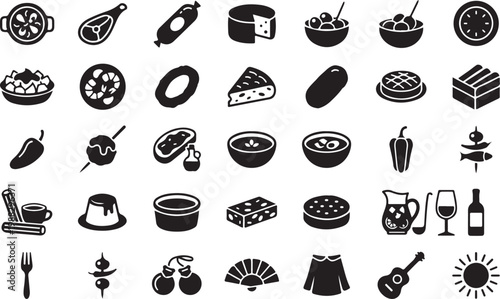 Black and white line of various household and tools household tools kitchenware appliances furniture