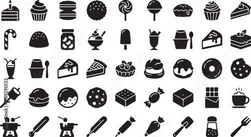 Black and white of various and symbols including tools utensils and signs
