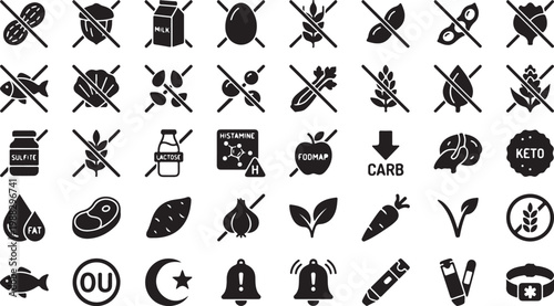 Black and white representing dietary restrictions and food intolerances symbols lactose