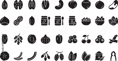 Black silhouette collection of various and symbols in flat style