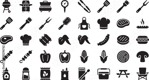 Black and white set of various and symbols including tools stationery electronics and household black white black and white