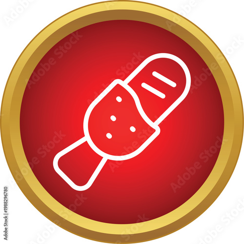 White line art rendering a sandwich baguette with a deli wrap on a red background