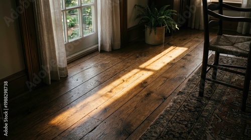 Sunlight Streaming Through a Window onto Wooden Floor