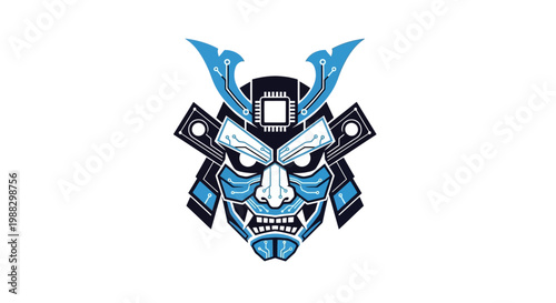 Japanese samurai mask with blue paint.