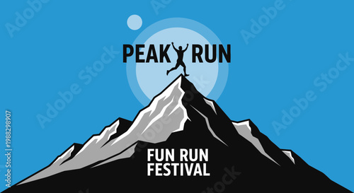 Peak Run Fun Run Festival Celebration Silhouette Against Blue Sky Poster Graphic
