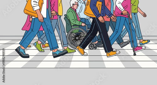 Pedestrian Crossing: A Diverse Group of People Navigating Urban Life Together