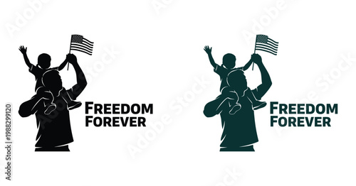 Independence day usa statue of liberty silhouette with american flags freedom forever