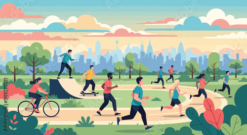 People Exercising Outdoors: A Vibrant Depiction of Fitness and Community in the City