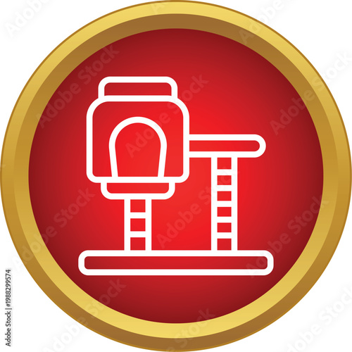 Cat scratching post and play tower for feline pets in a red circle icon