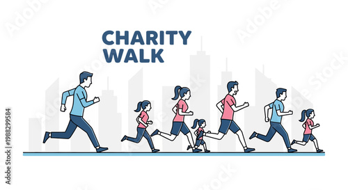 People Running Together for Community: A Charity Walk Illustration for Helping Hands