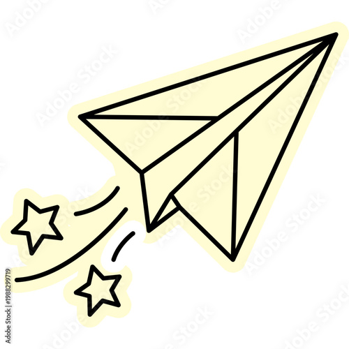 Cute Hand Drawn Paper Airplane with Stars