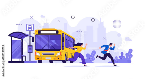 People Rushing To Catch The Bus Departing From The Bus Station Depicting Urgency And Commute