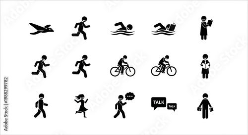 Pictographic Representation Of Diverse Activities And Modes Of Transportation For Conceptual Imagery