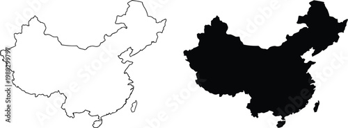 Photography China country map outline and vector illustration.