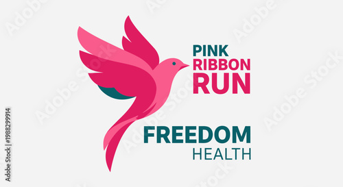 Pink Bird Symbol and Breast Cancer Awareness Run Concept Promoting Freedom and Health