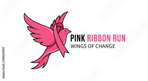 Pink Bird Symbolizing Wings Of Change Charity Run Campaign In Support Of Breast Cancer Awareness