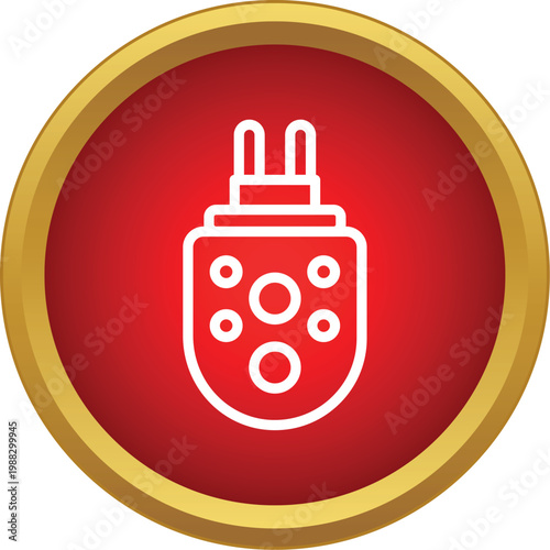 Electric mosquito repellent device with a plug and vents, stylized as a white outline icon on a red background