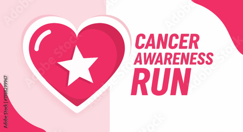 Pink Heart Symbol With Cancer Awareness Run Text For Support And Health Fundraising Initiative