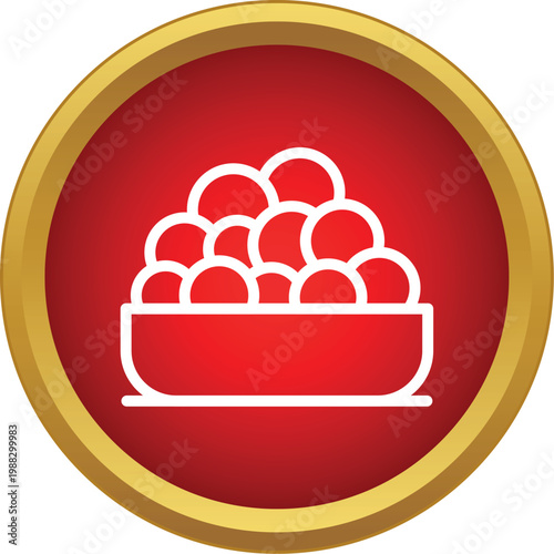 Red caviar bowl with seafood delicacy in flat design style