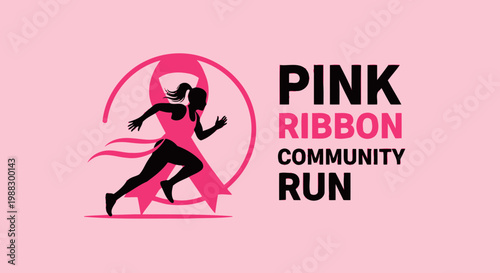 Pink Ribbon Community Run Illustration Featuring Running Silhouette and Awareness Motif