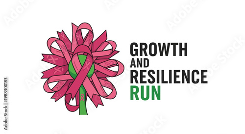 Pink Ribbon Flower Symbolizing Growth And Resilience Run For Breast Cancer Awareness