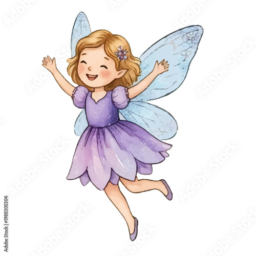 cute little fairy princess with pink wings holding a flower and flying in a magical fairytale world