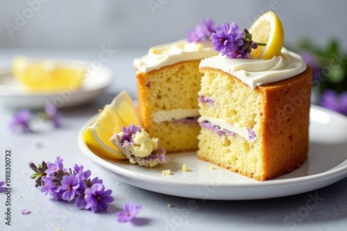 Lemon lavender cake, sliced showing layers & texture, foodblogger, layers, bakery
