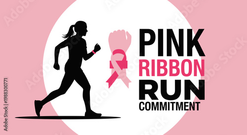 Pink Ribbon Run: A Silhouette Runner Embodying Commitment And Hope For Support
