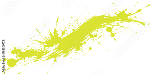 Abstract yellow green paint splash swirl background with dynamic ink splatter and grunge brush stroke texture isolated on white