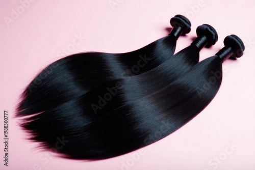 Lustrous jet-black hair bundles; sleek, straight, luxurious , vibrant, hair weft