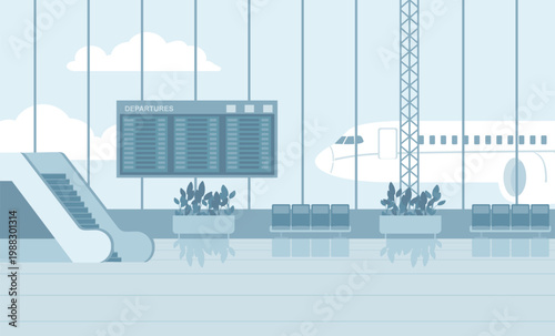 Airport terminal interior in neutral colors with no people