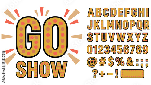 Color marquee alphabet with light bulb font and numbers for vintage theater billboard sign.