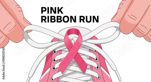 Pink Ribbon Run Concept Depicted With Shoe And Symbol, Breast Cancer Awareness, Sport