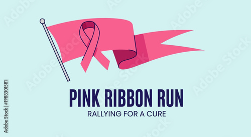 Pink Ribbon Run: A Vibrant Illustration For Breast Cancer Awareness And Support Campaigns
