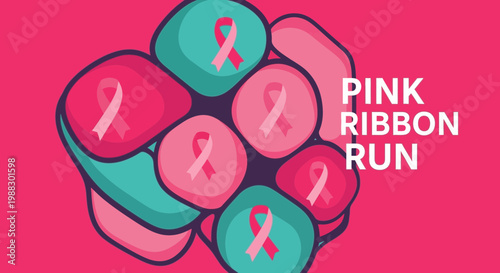 Pink Ribbon Run: A Vibrant Illustration For Breast Cancer Awareness And Support