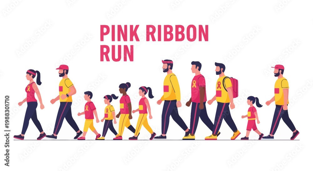 Fototapeta premium Pink Ribbon Run: A Vibrant Illustration of Unity, Strength, and Community Support