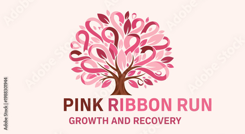 Pink Ribbon Run Design Symbolizing Hope For Recovery And Growth Aesthetic Imagery