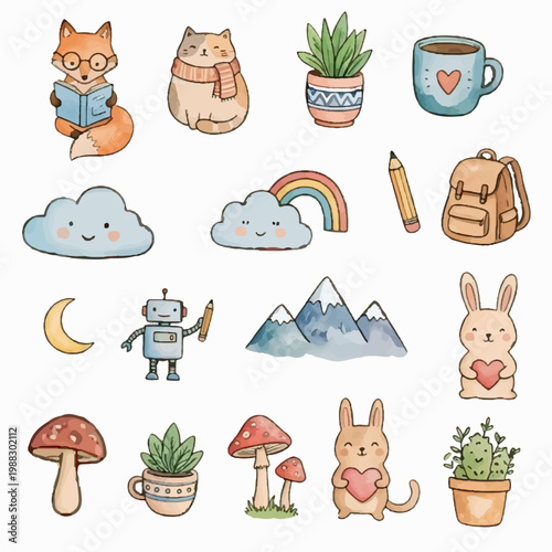 Fotografi Cute cartoon animal icon set featuring fun vector characters like cat dog rabbit