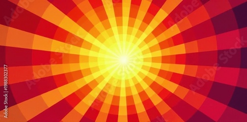Vibrant sunburst, radiating stripes in warm hues, bright, ray