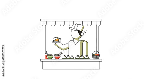 Street Food Vendor Selling Dumplings and Asian Cuisine