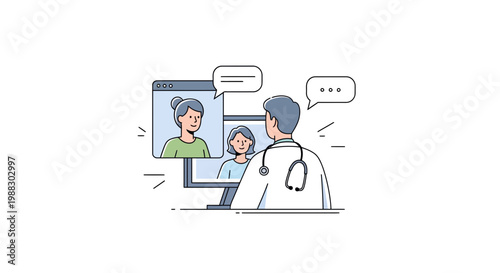Doctor Consults Patients Online via Video Call, Telemedicine Concept