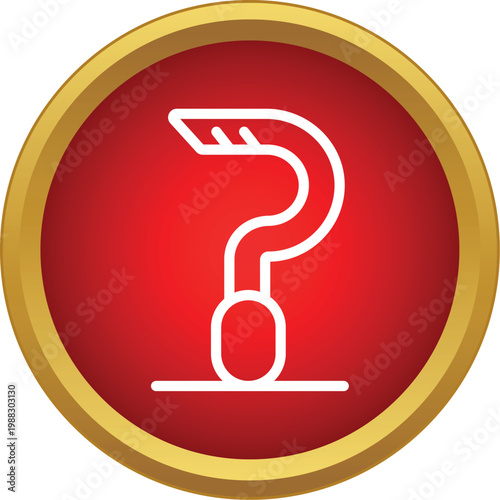 Sickle or harvesting tool line icon in a simple red and gold circle