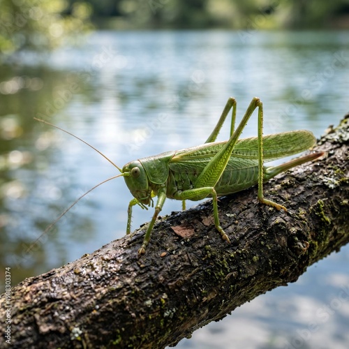 green grasshopper on the grass
